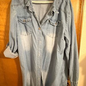 SHEIN Curve Soft Blue Denim Top